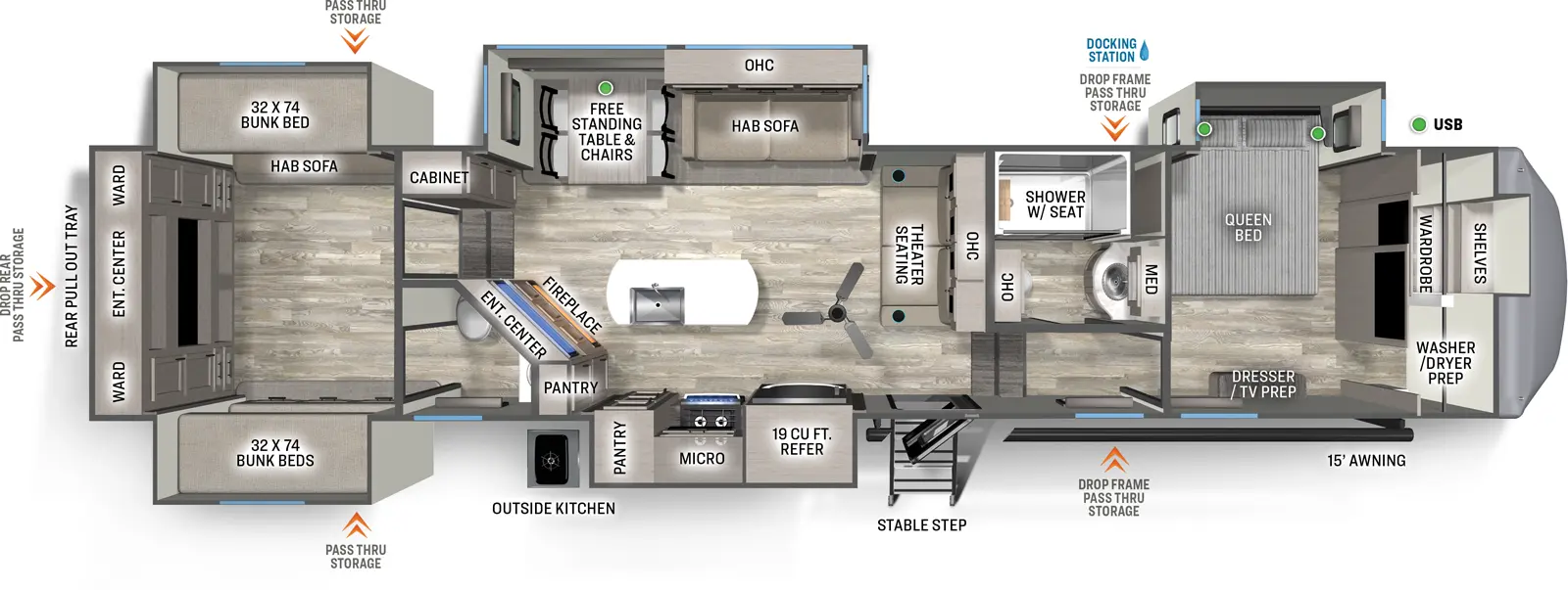 Sandpiper Luxury Fifth Wheels 388BHRD Floorplan